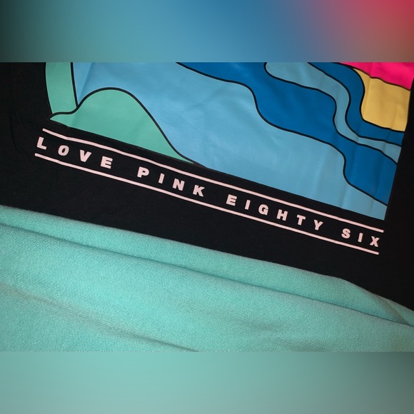 Victoria’s Secret PINK SET Teal Ice Heritage Sweatpants & Tropical Campus Tee - Picture 12 of 16